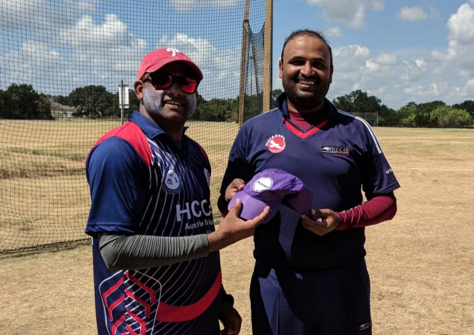 Purple Cap presentation to leading wicket taker - Srikanth Bandlamudi (14 wkts from 6 games)